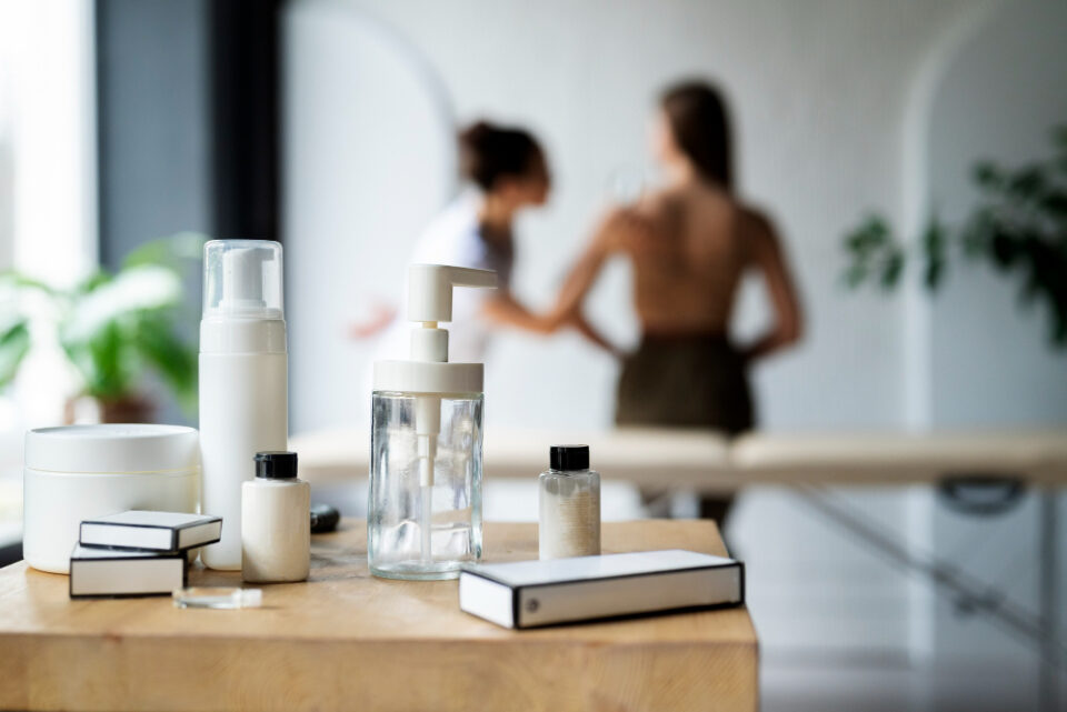 variety of cosmetic products on a table