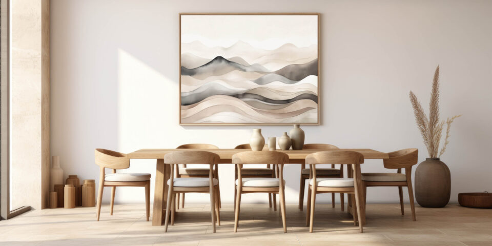 Dining Room With Table and Chairs. Scandinavian home interior de